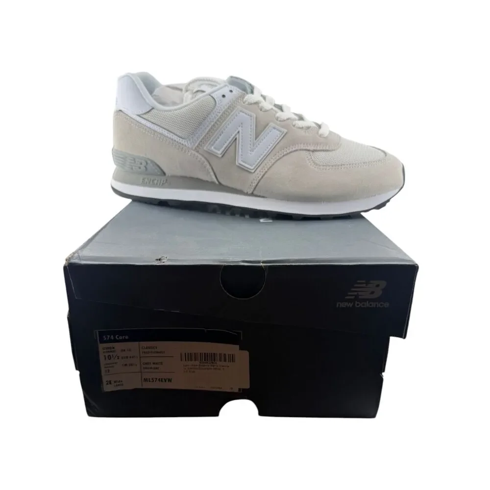 New Balance 574 Core Grey White ML574EVW Men’s 10.5 2E Wide Shoes New Box